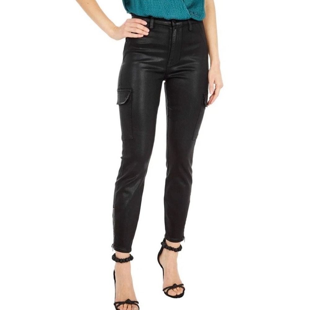 7 For All Mankind Jeans Womens 26 Black Cargo Pants Ankle Zip Waxed Denim